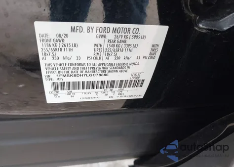 2020 Ford Explorer Xlt z USA, uszkodzony, nr VIN 1FMSK8DH7LGC78886